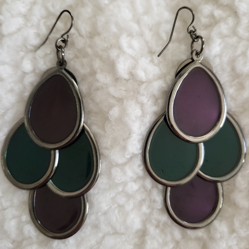 Vintage earrings, green and purple